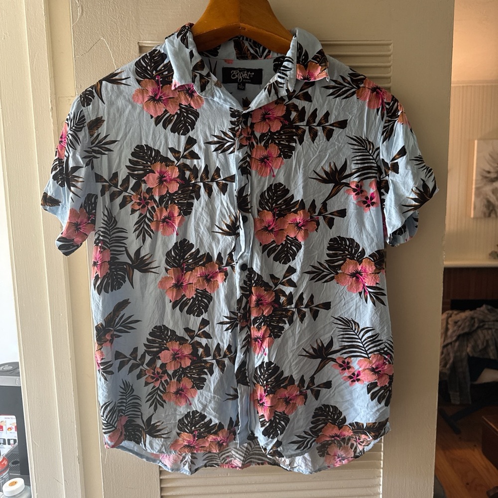 Floral Button Down Shirt - Blue and Pink